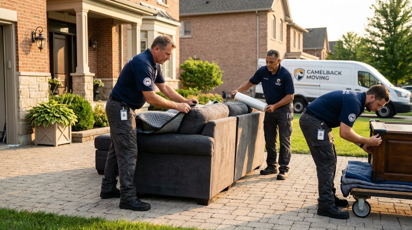 Large estate moving crew wrapping furniture in Royse City, TX