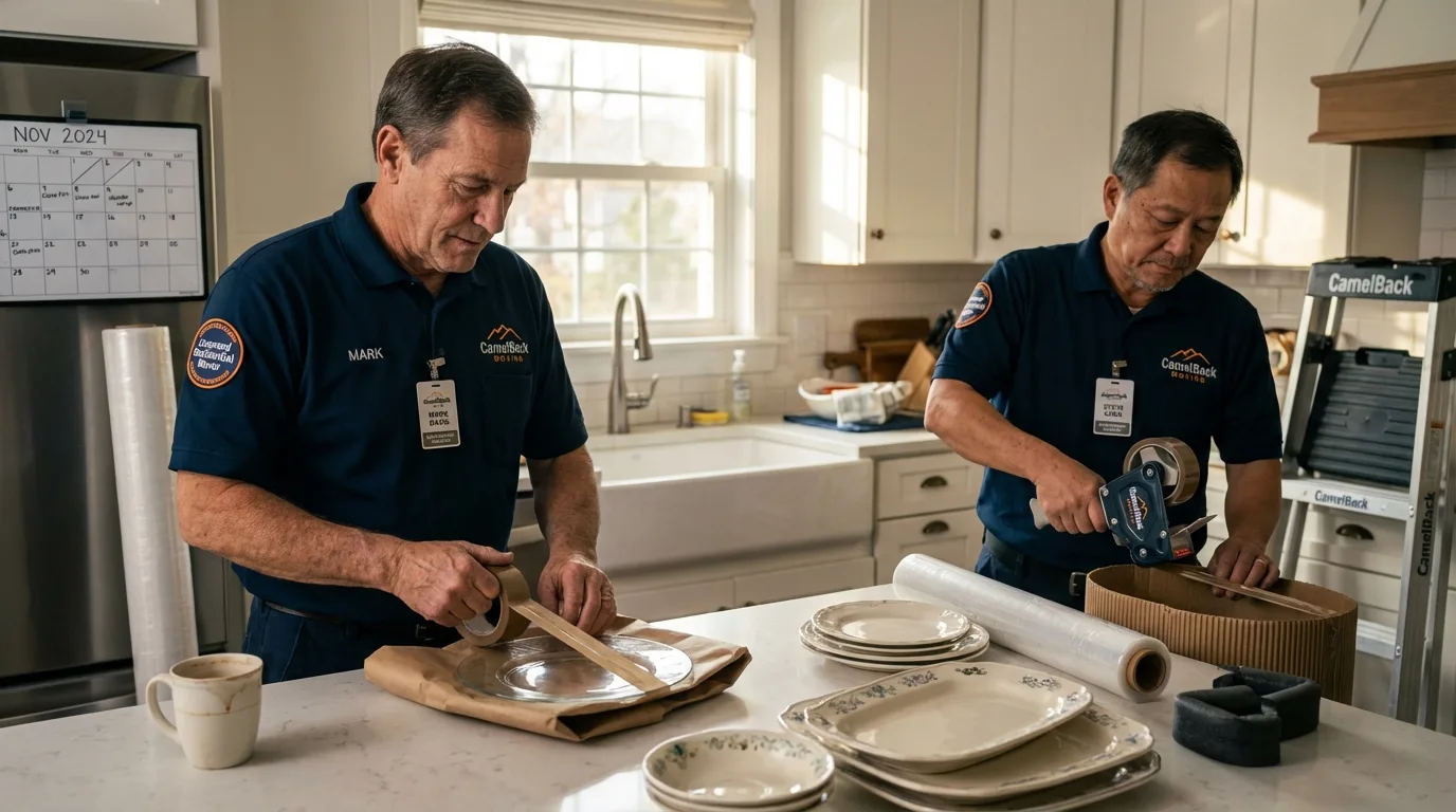 Professional crew packing kitchen dishware in Royse City, TX